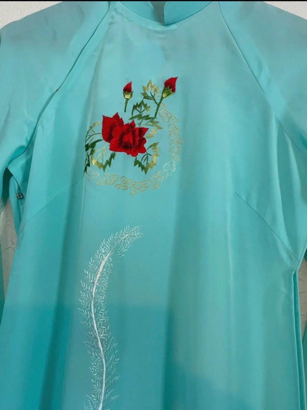 Aqua Floral Embroidered Long Dress